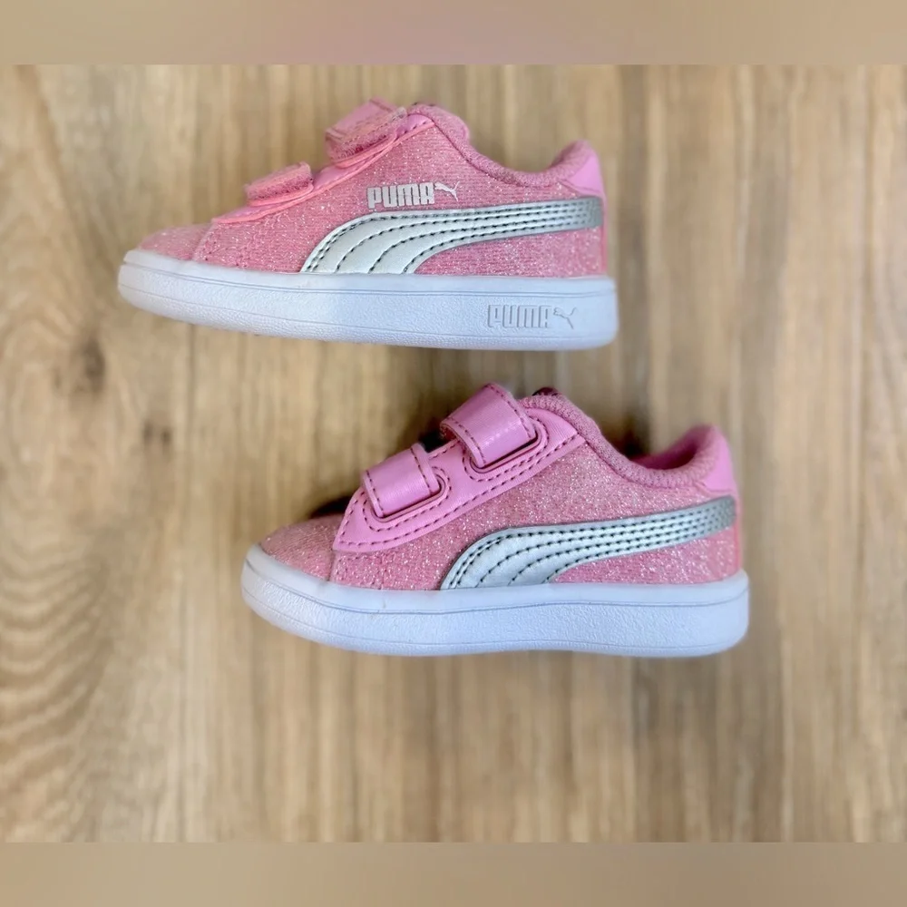 Puma Smash 3.0 Glitz Glam Prism Pink Silver Toddler Sneakers Size 4C